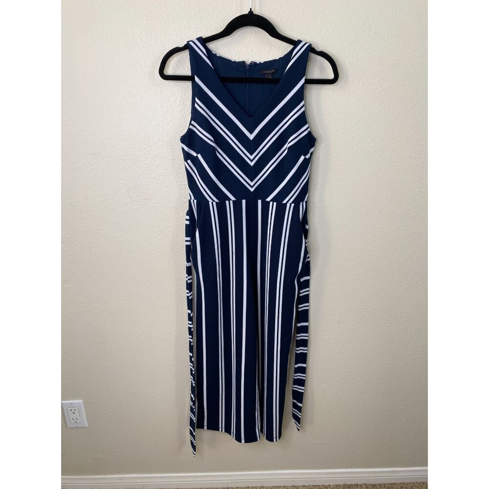 Ann Taylor Factory Womens Striped Blue White Sleeveless Jumpsuit XS Polyester